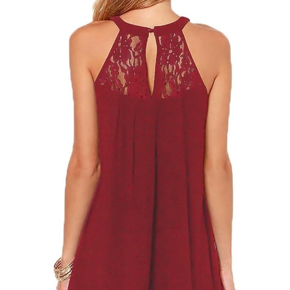 NWT Women's Sleeveless Lace Patchwork Loose Casual Mini Chiffon Dress. Medium - Picture 3 of 8